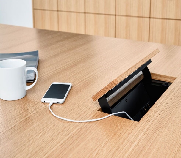 Table top access with veneer lid 