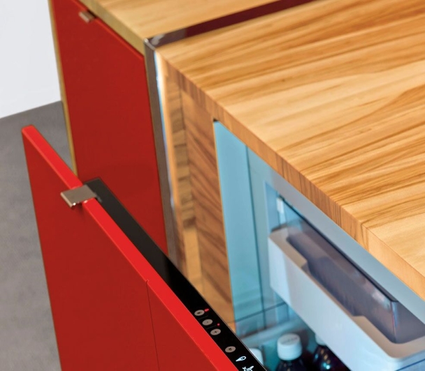 Cool drawer is built into the three high credenzas