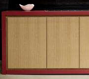 Highline Fifty Credenza with custom red case and quartered oak doors